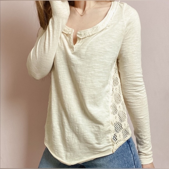 FREE PEOPLE Small 100% Cotton Romantic Long Sleeve Vanilla T Lace Crochet Sheer - Picture 2 of 11